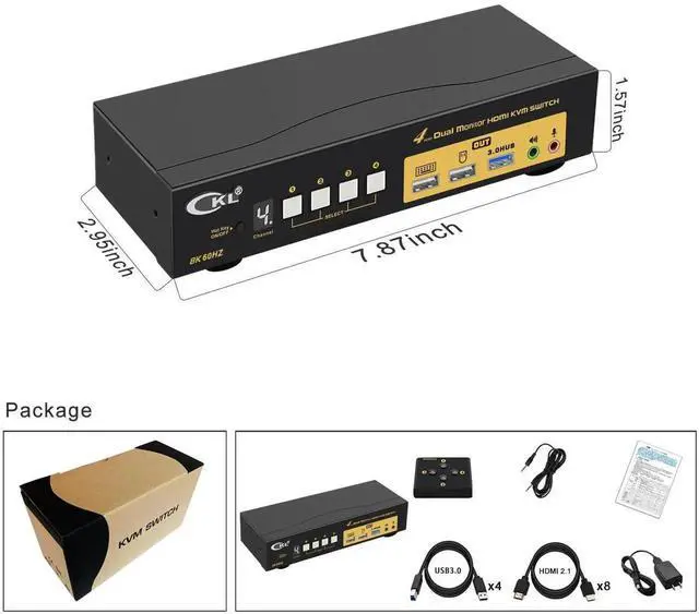 Alt view image 7 of 7 - CKL 8K HDMI 2.1 KVM Switch (4 Computers 2 Monitors with EDID)