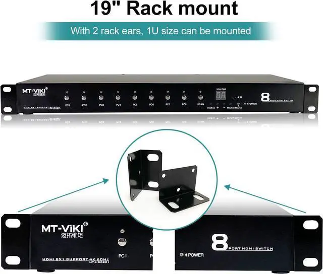 Alt view image 4 of 7 - MT-VIKI Rack Mount HDMI Switch, 8 Ports HDMI Switch 8 in 1 Out 4K@60Hz (4:4:4) HDCP2.2 + Rackmount-Ears+RS232 +Auto Swtich, Auto Scan (8x1)