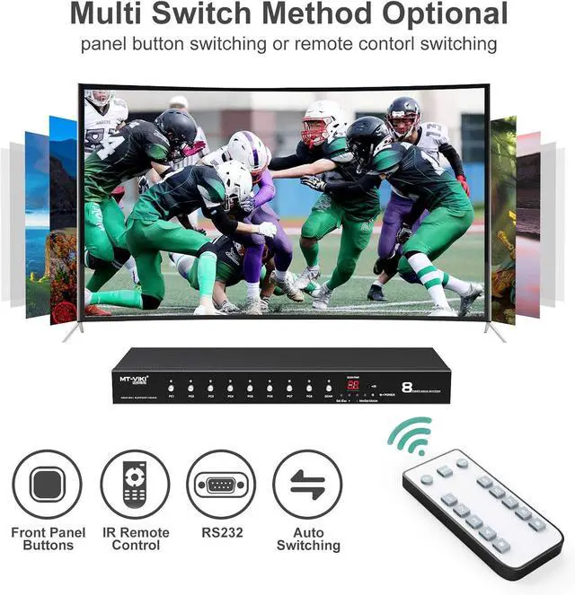 Alt view image 3 of 7 - MT-VIKI Rack Mount HDMI Switch, 8 Ports HDMI Switch 8 in 1 Out 4K@60Hz (4:4:4) HDCP2.2 + Rackmount-Ears+RS232 +Auto Swtich, Auto Scan (8x1)