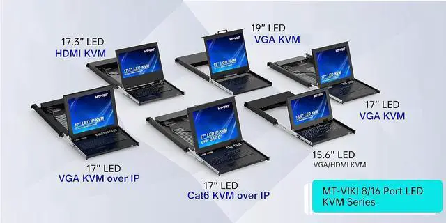 Alt view image 2 of 7 - MT-VIKI Rack Mount KVM, 8 Port KVM VGA Switch w/15.6'' LCD Monitor, 1080P, Mount into 23.6-31.5'' deep Server Cabinet, Integrated Touchpad+Keyboard+8 KVM Cables
