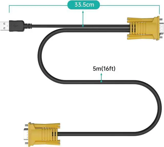 Alt view image 3 of 7 - MT-VIKI 2-in-1 USB VGA KVM Cable 5m (16ft) for USB KVM Switch VGA
