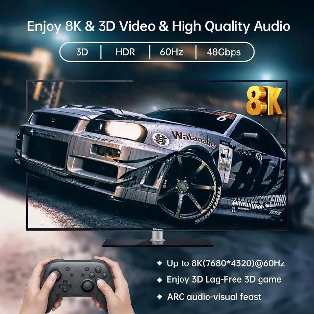 Alt view image 2 of 6 - MT-VIKI 8K@60Hz HDMI Cable 4K@120Hz, 48 Gbps HDCP2.2& 2.3, Ultra High Speed HDMI Certified-3.3FT/1M