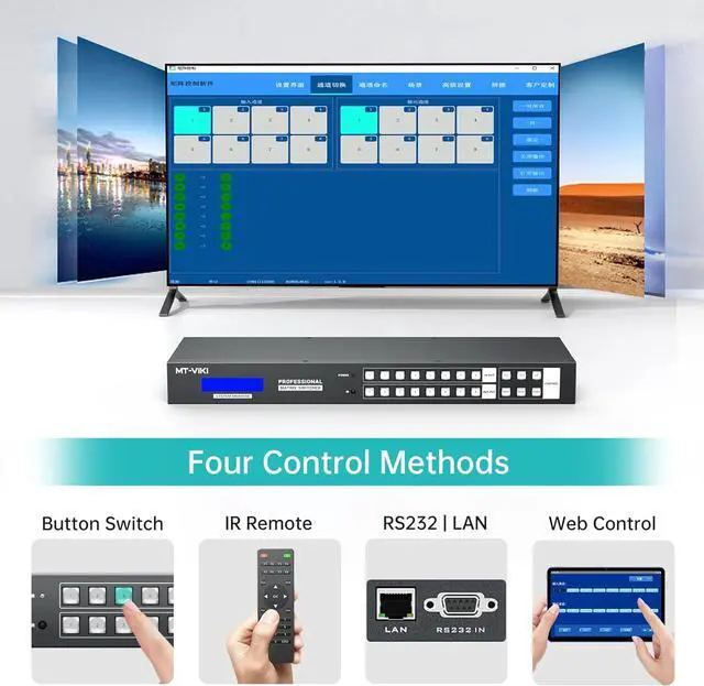Alt view image 3 of 7 - MT-VIKI 8x8 4K Seamless HDMI Matrix Video Wall 2x4 w/Web GUI+Audio Out, Customised HDMI TV Wall Controller, Rack Mount Matrix Switcher Splitter Support RS232, APP, IR Remote, Web