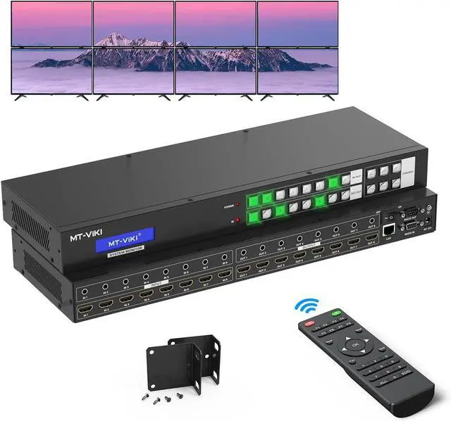 Main image of MT-VIKI 8x8 4K Seamless HDMI Matrix Video Wall 2x4 w/Web GUI+Audio Out, Customised HDMI TV Wall Controller, Rack Mount Matrix Switcher Splitter Support RS232, APP, IR Remote, Web