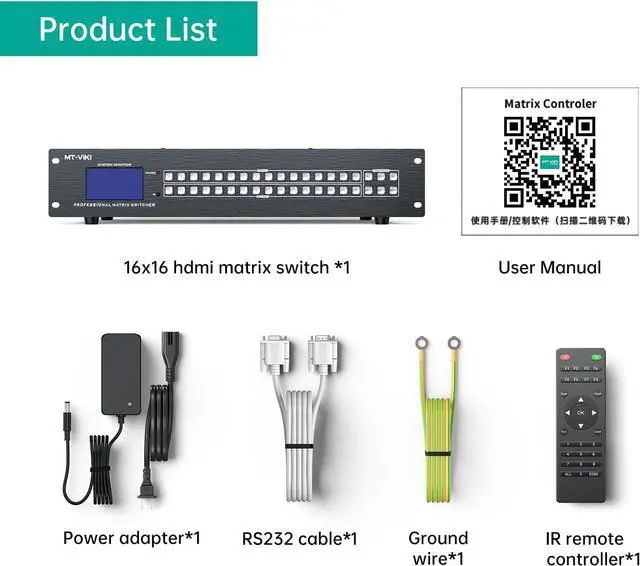 Alt view image 7 of 7 - MT-VIKI 16x16 4K Seamless HDMI Matrix Video Wall 4x4 w/Web GUI+Audio Out, Customised HDMI TV Wall Controller, Rack Mount Matrix Switcher Splitter Support RS232, APP, IR Remote, Web