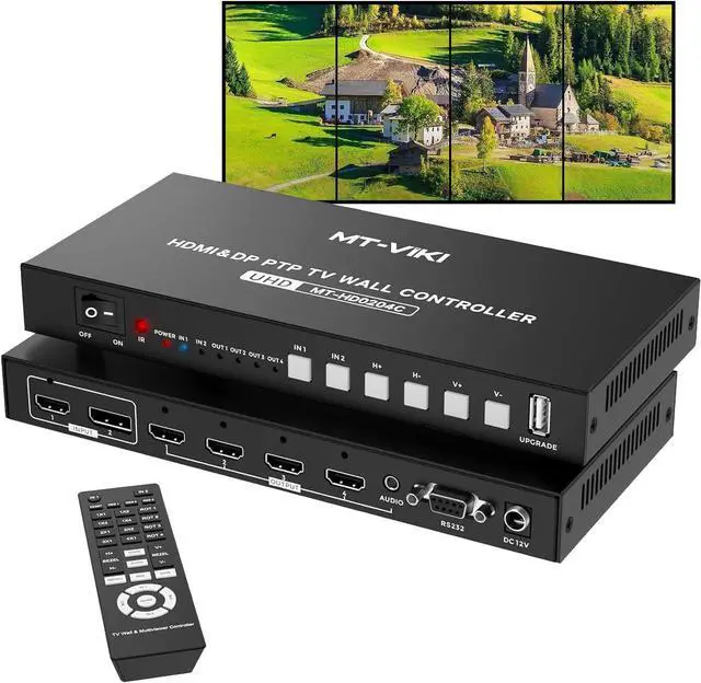 Main image of MT-VIKI 4K@60Hz HDMI+DP Video Wall Controller 2X2, Support 90°/ 180° /270° Rotate, Support Resolution UP to 4K@60Hz for 2X2 Mode, 8K@60Hz for 1X4 Mode (2 Input 4 Output)