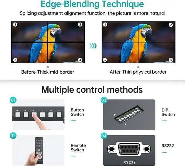 Alt view image 4 of 7 - MT-VIKI 4K@60Hz HDMI+DP Video Wall Controller 2X2, Support 90°/ 180° /270° Rotate, Support Resolution UP to 4K@60Hz for 2X2 Mode, 8K@60Hz for 1X4 Mode (2 Input 4 Output)