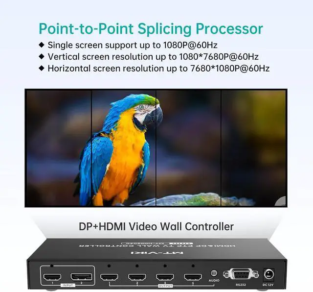 Alt view image 3 of 7 - MT-VIKI 4K@60Hz HDMI+DP Video Wall Controller 2X2, Support 90°/ 180° /270° Rotate, Support Resolution UP to 4K@60Hz for 2X2 Mode, 8K@60Hz for 1X4 Mode (2 Input 4 Output)