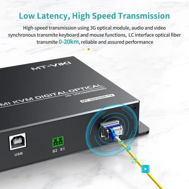Alt view image 4 of 7 - MT-VIKI HDMI KVM Fiber Extender, HDMI Extender Over Single Mode Fiber Optic up to 20KM/12.4 Miles, Uncompressed TX & RX Kit