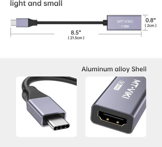 Alt view image 6 of 6 - MT-VIKI USB Type C to HDMI 2.1 Adapter, USB C to HDMI 8K@60Hz & 4K@120Hz, 48Gbps, Type C Male (Thunderbolt 3/4) to HDMI Female Compatible with MacBook Pro/Air, iPad Pro/Air, Pixelbook, XPS,etc