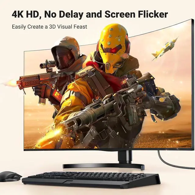 Alt view image 2 of 7 - UGREEN 4K DisplayPort to HDMI Cable 1080P@120Hz, Active DP 1.2 to HDMI 1.4 Cord Alu Braided, Unidirectional Cable 6.6FT Compatible with Monitor, Desktop, HDTV, Laptop, AMD, NVIDIA