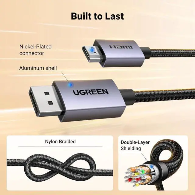 Alt view image 7 of 7 - UGREEN 4K DisplayPort to HDMI Cable 1080P@120Hz, Active DP 1.2 to HDMI 1.4 Cord Alu Braided, Unidirectional Cable 6.6FT Compatible with Monitor, Desktop, HDTV, Laptop, AMD, NVIDIA