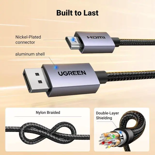 Alt view image 6 of 7 - UGREEN 4K DisplayPort to HDMI Cable 1080P@120Hz, Active DP 1.2 to HDMI 1.4 Cord Alu Braided, Unidirectional Cable 10FT Compatible with Monitor, Desktop, HDTV, Laptop, AMD, NVIDIA