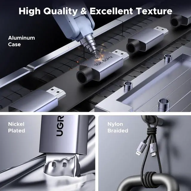 Alt view image 6 of 7 - UGREEN 16K@60Hz 80Gbps DisplayPort Cable 2.1 DP Cord 8K@240Hz 4K@480Hz Display Port Cable 10FT HDR, HDCP2.3, DSC1.2a, FreeSync, G-Sync, Alu Braid Compatible Monitor, Graphics RTX 5090 4090, PC, HDTV