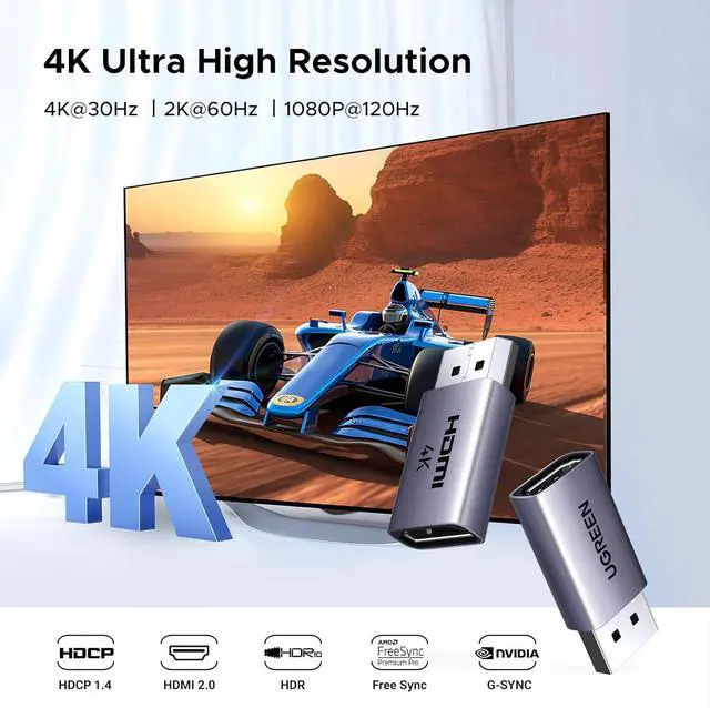 Alt view image 2 of 7 - UGREEN 4K DisplayPort to HDMI 2-Pack Adapter Unidirectional Display Port 1.2 to HDMI 1.4 Male to Female Converter Aluminum Adapter Compatible with Desktop, Laptop, Monitor, HDTV, AMD, NVIDIA