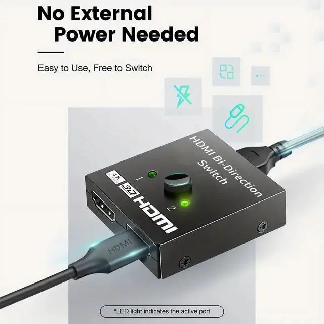 Alt view image 3 of 6 - HDMI Switch 4K@60Hz HDMI Splitter, Bi-Directional HDMI 2.0 HDCP 2.2 Switcher 2 In 1 Out, HDMI Splitter 1 In 2 Out Support 3D HDR For Xbox PS5/4 Roku HDTV Monitor
