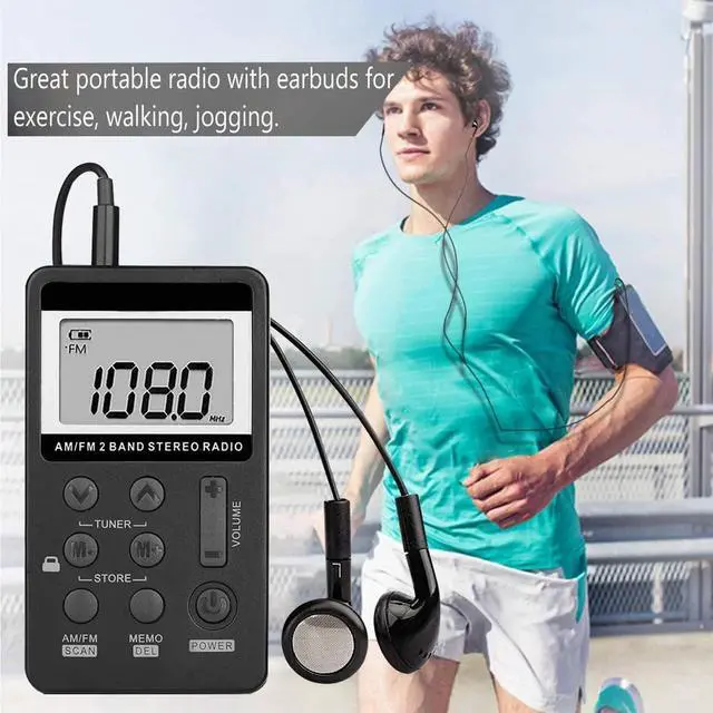 Alt view image 5 of 6 - Portable Radio with Headphones,Personal AM/FM Pocket Radio Portable VR-Robot, Mini Digital Tuning Walkman Radio, with Rechargeable Battery, Earphone, Lock Screen for Walk/Jogging/Gym/Camping