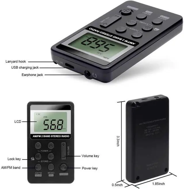 Alt view image 3 of 6 - Portable Radio with Headphones,Personal AM/FM Pocket Radio Portable VR-Robot, Mini Digital Tuning Walkman Radio, with Rechargeable Battery, Earphone, Lock Screen for Walk/Jogging/Gym/Camping