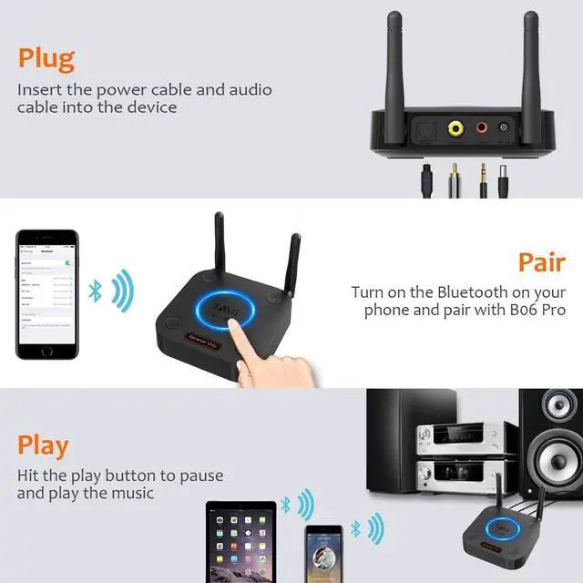 Alt view image 7 of 7 - [Upgraded] 1Mii B06Pro Long Range Bluetooth Receiver, HiFi Wireless Audio Adapter, Bluetooth 5.1 Receiver with 3D Surround aptX HD Low Latency Optical RCA AUX 3.5mm Coaxial for Home Stereo System