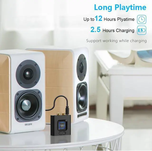 Alt view image 4 of 7 - 1Mii Bluetooth 5.1 Receiver for Home Stereo, Bluetooth Audio Adapter with 3.5mm RCA, Wireless Hi-Fi Music Streaming from Smartphone/Tablet to Wired Speaker, 12hrs Playtime, Bass Mode