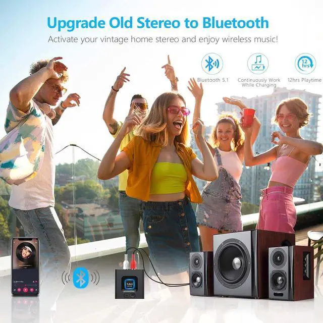 Alt view image 2 of 7 - 1Mii Bluetooth 5.1 Receiver for Home Stereo, Bluetooth Audio Adapter with 3.5mm RCA, Wireless Hi-Fi Music Streaming from Smartphone/Tablet to Wired Speaker, 12hrs Playtime, Bass Mode