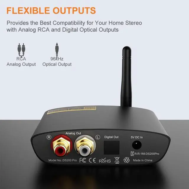 Alt view image 4 of 7 - 1Mii HiFi Bluetooth 5.3 Music Receiver for Home Stereo with LDAC, Bluetooth Audio Adapter with Audiophile DAC aptX HD, RCA Optical Output for AV Receiver or Stereo Amplifier - DS200Pro