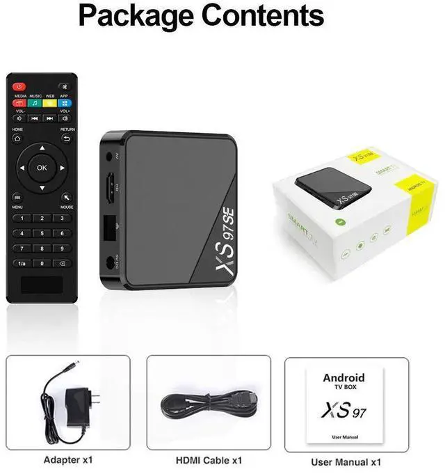 Alt view image 7 of 7 - XS97SE Android TV Box, Allwinner H313 Quad-Core A53, 4K Ultra HD, Dual-Band Wi-Fi, Bluetooth, 1GB RAM 8GB Flash, Preloaded with Netflix/YouTube for Prime Video/Hulu