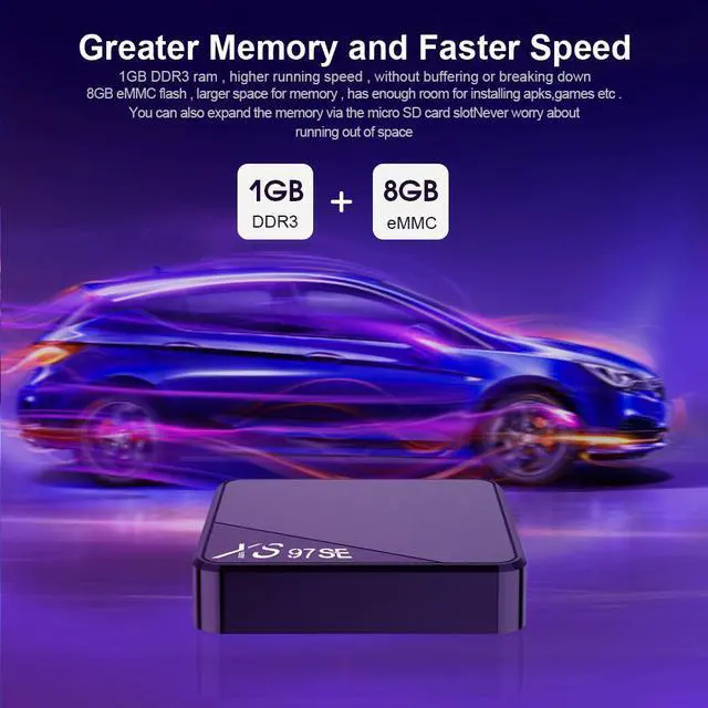 Alt view image 3 of 7 - XS97SE Android TV Box, Allwinner H313 Quad-Core A53, 4K Ultra HD, Dual-Band Wi-Fi, Bluetooth, 1GB RAM 8GB Flash, Preloaded with Netflix/YouTube for Prime Video/Hulu
