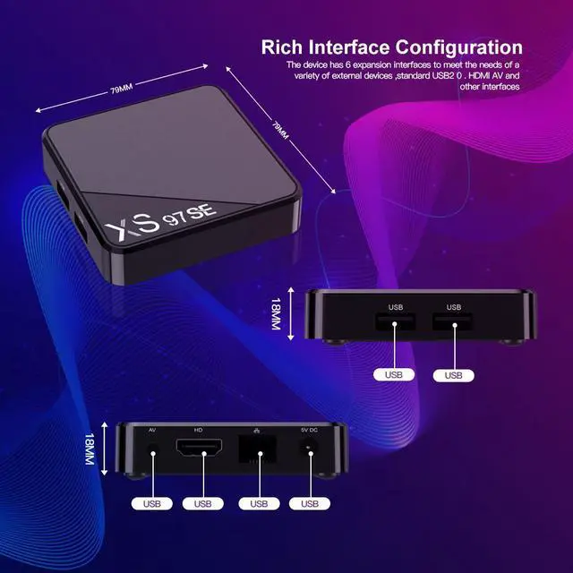 Alt view image 2 of 7 - XS97SE Android TV Box, Allwinner H313 Quad-Core A53, 4K Ultra HD, Dual-Band Wi-Fi, Bluetooth, 1GB RAM 8GB Flash, Preloaded with Netflix/YouTube for Prime Video/Hulu