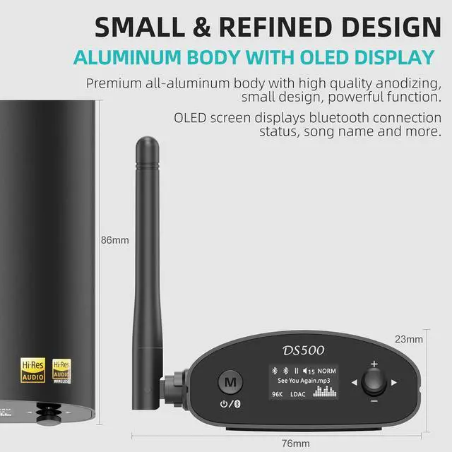 Alt view image 4 of 5 - 1Mii DS500 LDAC Bluetooth Hifi Receiver, Long Range Bluetooth 5.1 Audio Adapter w/Audiophile DAC, aptX HD & Low Latency, OLED Display & Optical Coaxial RCA Output for Home Stereo/AV Receiver/Amplifier