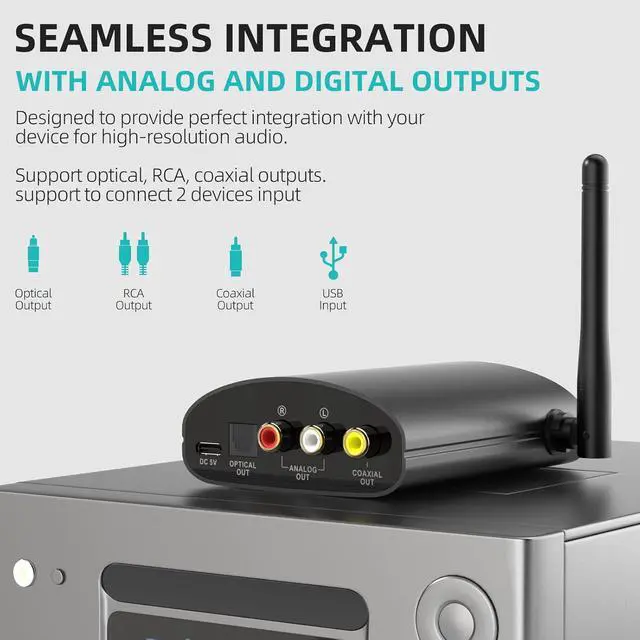 Alt view image 5 of 5 - 1Mii DS500 LDAC Bluetooth Hifi Receiver, Long Range Bluetooth 5.1 Audio Adapter w/Audiophile DAC, aptX HD & Low Latency, OLED Display & Optical Coaxial RCA Output for Home Stereo/AV Receiver/Amplifier