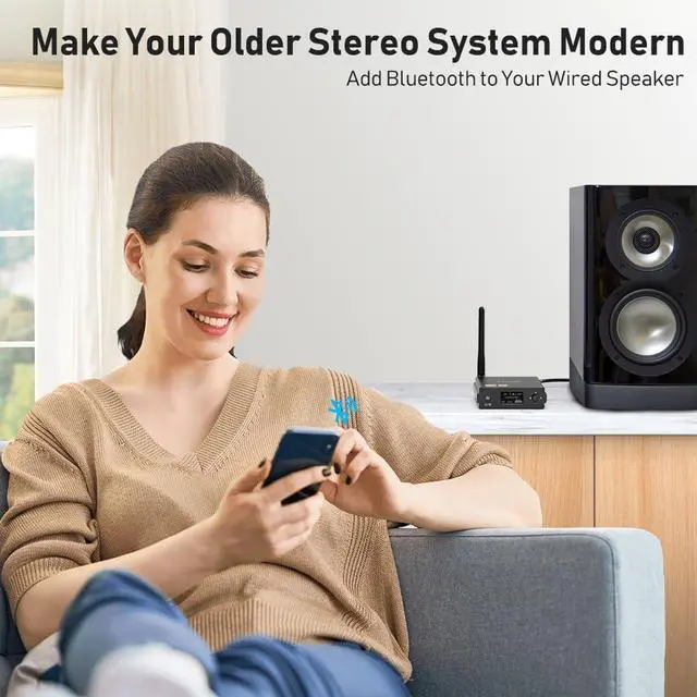 Alt view image 2 of 7 - 1Mii DS220 HiFi Bluetooth Receiver  Long Range Wireless Audio Adapter with Audiophile DAC, LDAC & aptX HD, OLED Display, Optical/Coaxial/RCA Outputs for Home Stereo & AV Receiver