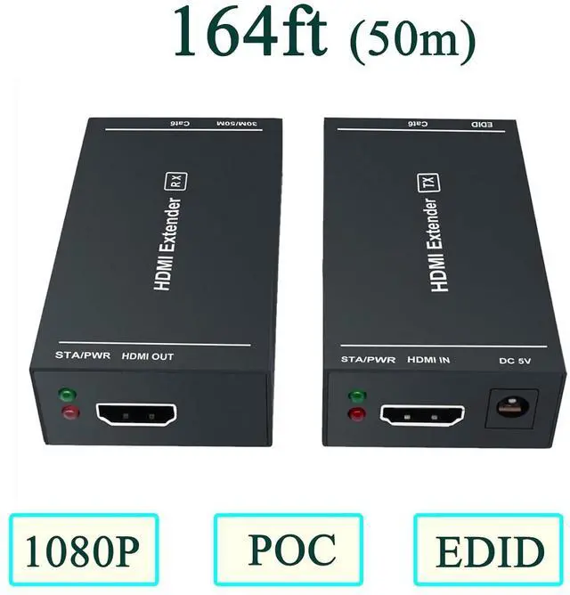 Alt view image 3 of 7 - HDMI Extender 1080p@60Hz, 3D, Over Single Cat5e/Cat6/Cat 7 Cable Full HD Uncompressed Transmit Up to 164 Ft(50m), EDID and POC Function Supported (Transmitter and Receiver)