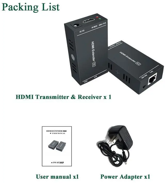 Alt view image 7 of 7 - HDMI Extender 1080p@60Hz, 3D, Over Single Cat5e/Cat6/Cat 7 Cable Full HD Uncompressed Transmit Up to 164 Ft(50m), EDID and POC Function Supported (Transmitter and Receiver)