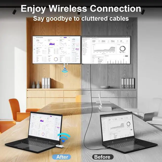 Alt view image 7 of 7 - Wireless HDMI Transmitter and Receiver, 328FT/100M Plug & Play Portable Wireless HDMI Extender Kit, 4K Decode 1080P Output 2.4G/5G Stable Signal for Streaming Audio/Video to Monitor from Laptop/TV Box