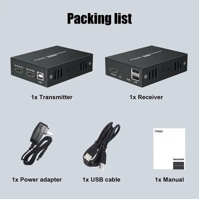 Alt view image 6 of 7 - PWAY HDMI KVM USB Extender Over Ethernet Cat5e/6 1080P HD Video Source Controlled by Keyboard Mouse