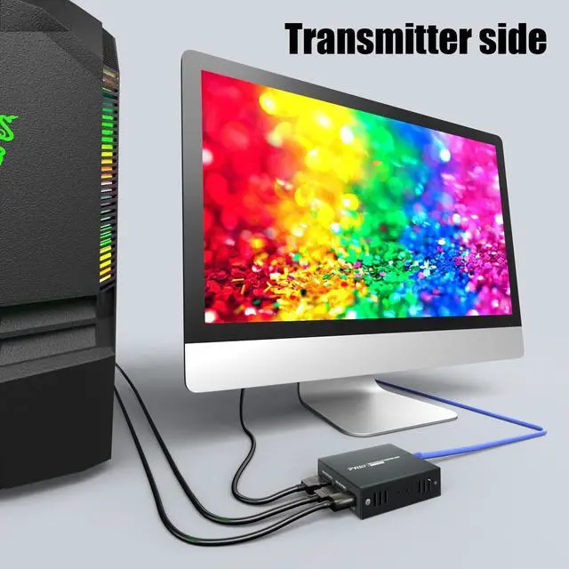 Alt view image 3 of 7 - PWAY HDMI KVM USB Extender Over Ethernet Cat5e/6 1080P HD Video Source Controlled by Keyboard Mouse