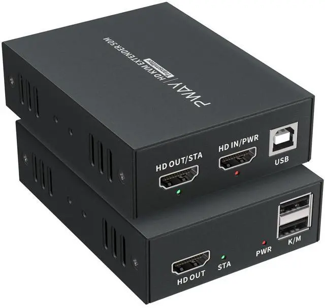 Main image of PWAY HDMI KVM USB Extender Over Ethernet Cat5e/6 1080P HD Video Source Controlled by Keyboard Mouse