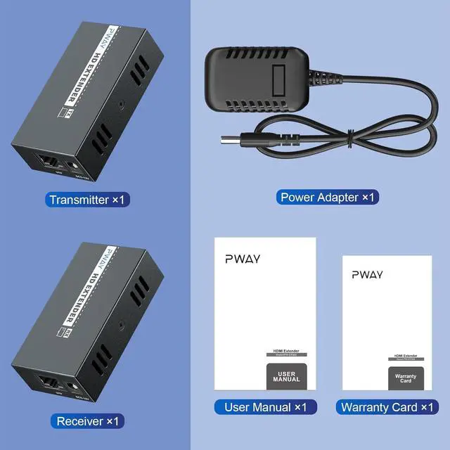 Alt view image 5 of 6 - PWAY DT264 HDMI Extender 492ft, Over Single Cat5E/6/7, 1080p Uncompressed HDMI Balun Sender Transmitter Receiver Support 3D POC