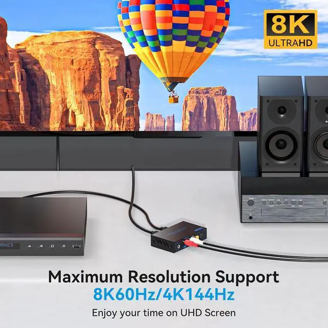 Alt view image 3 of 6 - VPFET 8K HDMI 2.1 Audio Extractor 4K120Hz to Optical 3.5mm AUX Adapter Splitter Converter Supports HDCP Digital DTS 5.1 PCM for PS4 PS5 Xbox