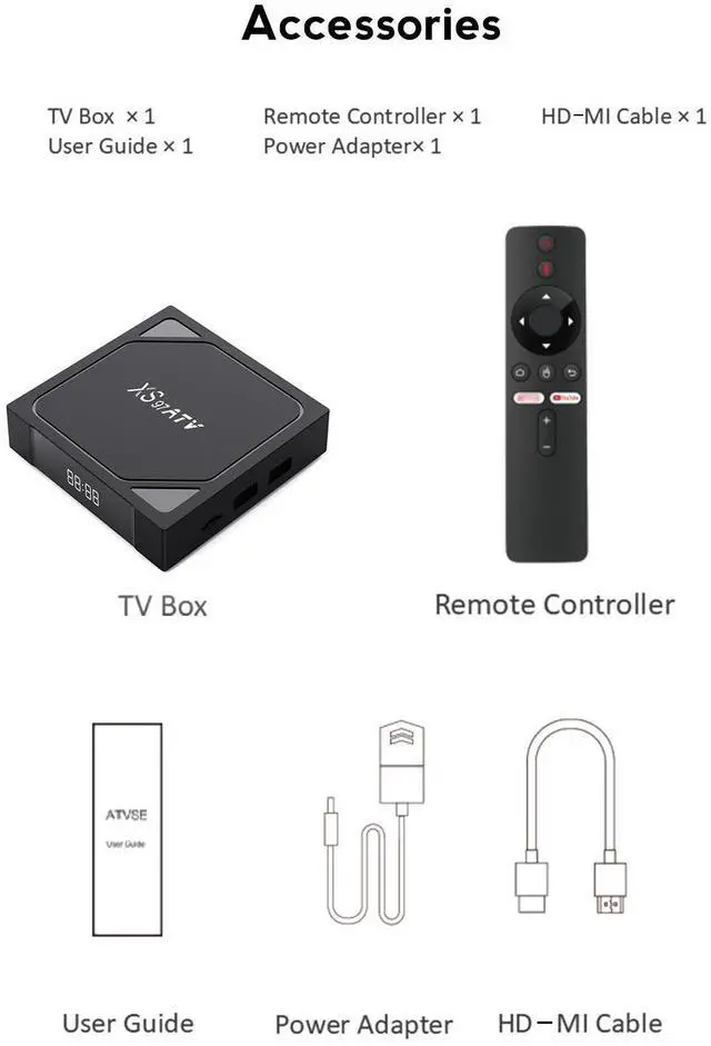 Alt view image 7 of 7 - XS97 ATV Android TV Box, Allwinner Quad-Core A53, 2GB RAM 16GB ROM, 4K HD, CE Certified, Dual-Band Wi-Fi, Bluetooth, Voice Control Smart Media Player