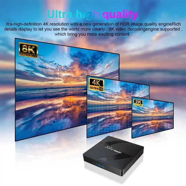 Alt view image 2 of 7 - XS97 MAX+ Android TV Box, Amlogic S905X4 Quad-Core A55, 4GB RAM 32GB ROM, 8K Ultra HD, Dual-Band Wi-Fi, Bluetooth, Smart Media Player with Voice Control