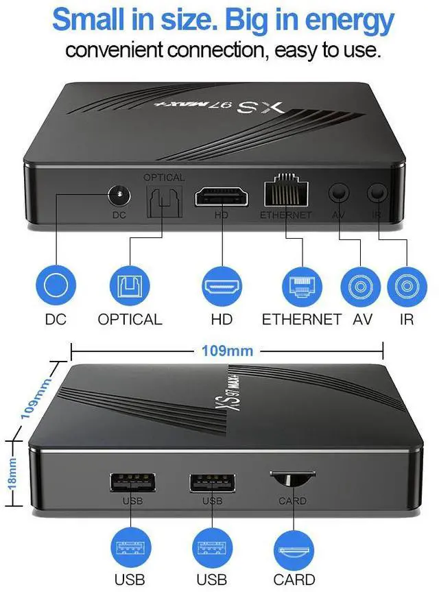 Alt view image 7 of 7 - XS97 MAX+ Android TV Box, Amlogic S905X4 Quad-Core A55, 4GB RAM 32GB ROM, 8K Ultra HD, Dual-Band Wi-Fi, Bluetooth, Smart Media Player with Voice Control