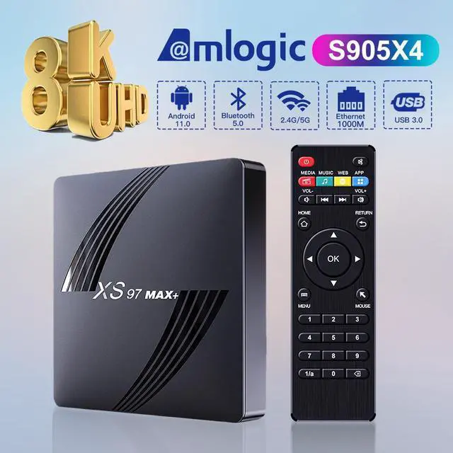 Main image of XS97 MAX+ Android TV Box, Amlogic S905X4 Quad-Core A55, 4GB RAM 32GB ROM, 8K Ultra HD, Dual-Band Wi-Fi, Bluetooth, Smart Media Player with Voice Control