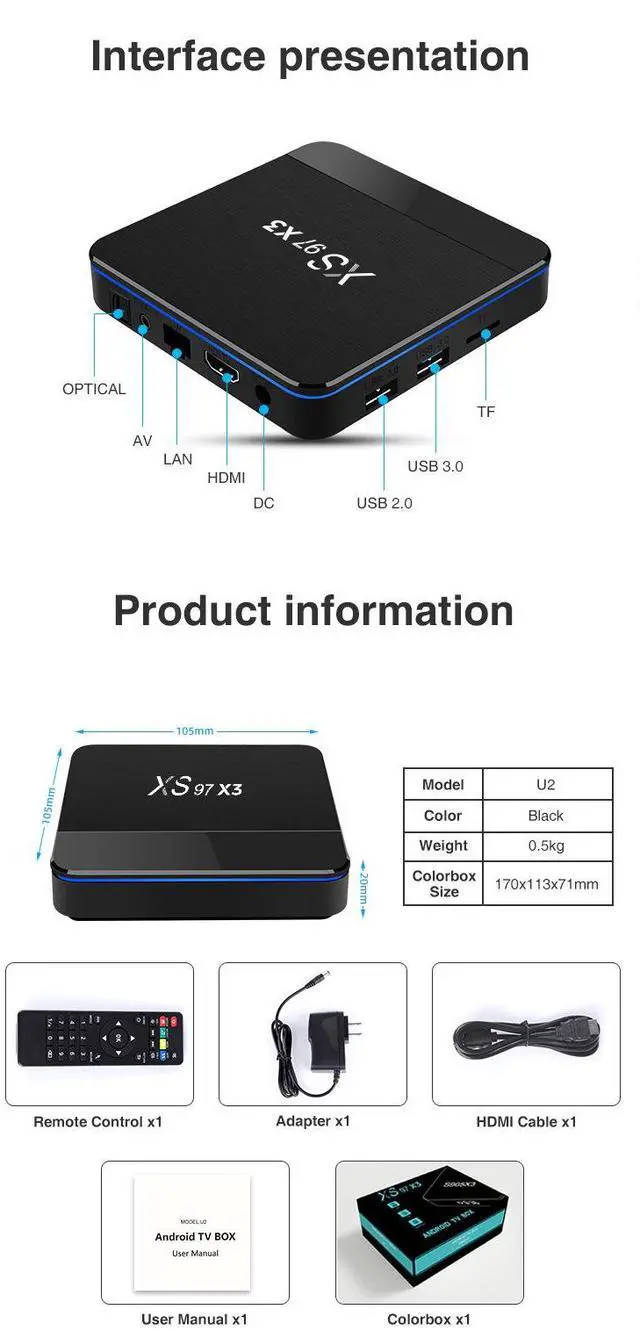 Alt view image 7 of 7 - XS97 X3 Android TV Box, Amlogic S905X3 Quad-Core A55, 4GB RAM 32GB ROM, 4K Ultra HD, Gigabit Ethernet, Dual-Band Wi-Fi, Bluetooth, Media Player for Global Market