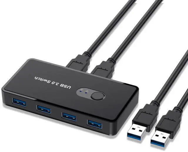 Main image of USB 3.0 Switch KVM , 4-Port 2-In-4-Out USB Sharing Device for 2 Computers, Printer Scanner Keyboard Mouse Peripheral KVM Switch Box with 2 USB Cables