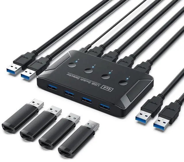 Main image of USB 3.0 KVM Switch, 4-Port USB Sharing Station for 4 Computers, Printer Scanner Keyboard Mouse Peripheral Splitter with 1.5m Cable