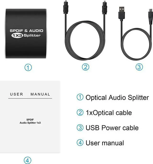Alt view image 7 of 7 - 3 Port Digital Optical Splitter,AUBEAMTO SPDIF TOSLINK Digital Optical Audio Splitter 1x3(1 in 3 Out),Audio Format Support LPCM2.0 Doldy Digital & DTS 5.1