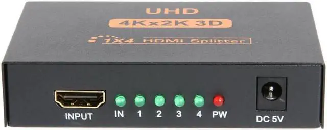 Alt view image 3 of 7 - HDMI Splitter 1 in 4 Out 4 Port 1x4 Full HD 3D 1080P HDMI 1.4 Splitter with Switcher Converter Support 4KX2K 3D Digital Audio Format-Black(4 Port HDMI Splitter 4K)