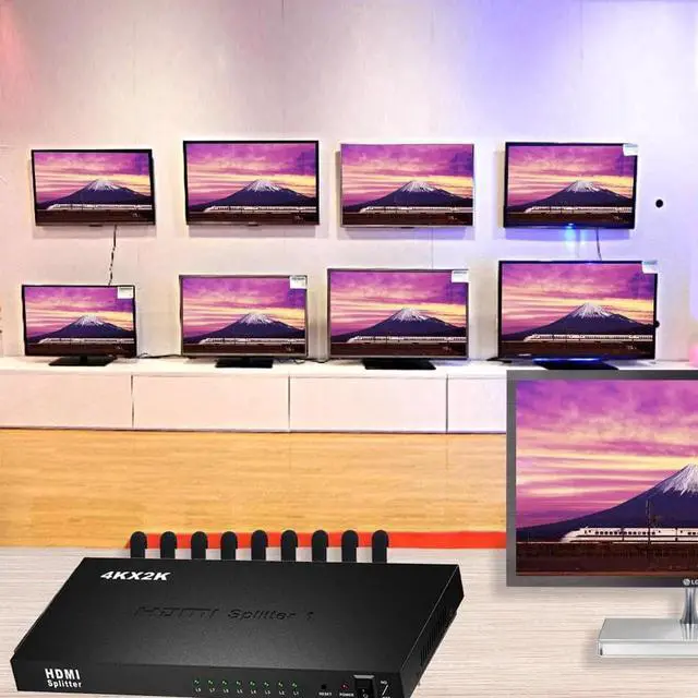 Alt view image 4 of 7 - HDMI Splitter 1 in 8 Out 8 Port 1x8 Full HD 1080P HDMI 1.4 Splitter with Switcher Converter Support 4KX2K 3D Digital Audio Format-Black(8 Port HDMI Splitter 4K)